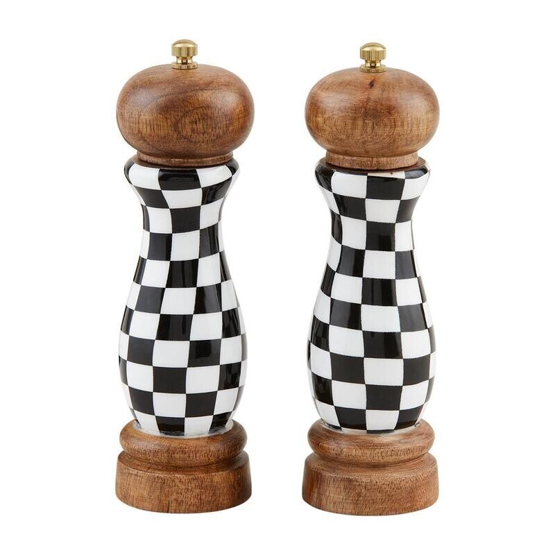 Stoneware Checked Salt And Pepper Grinder Set