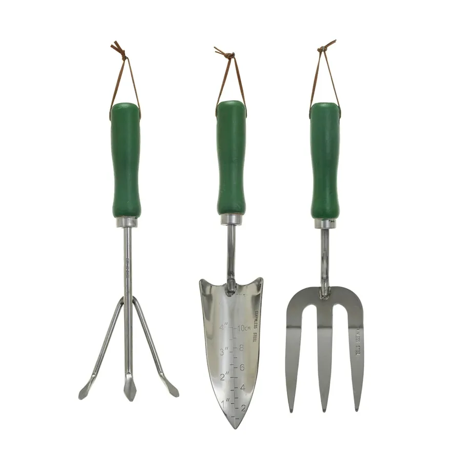 Stainless Steel Garden Tool With Green Wood Handle