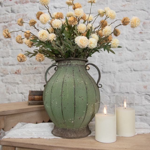 12" Green Two Handle Vase