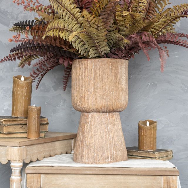 16" Wood Look Ceramic Vase