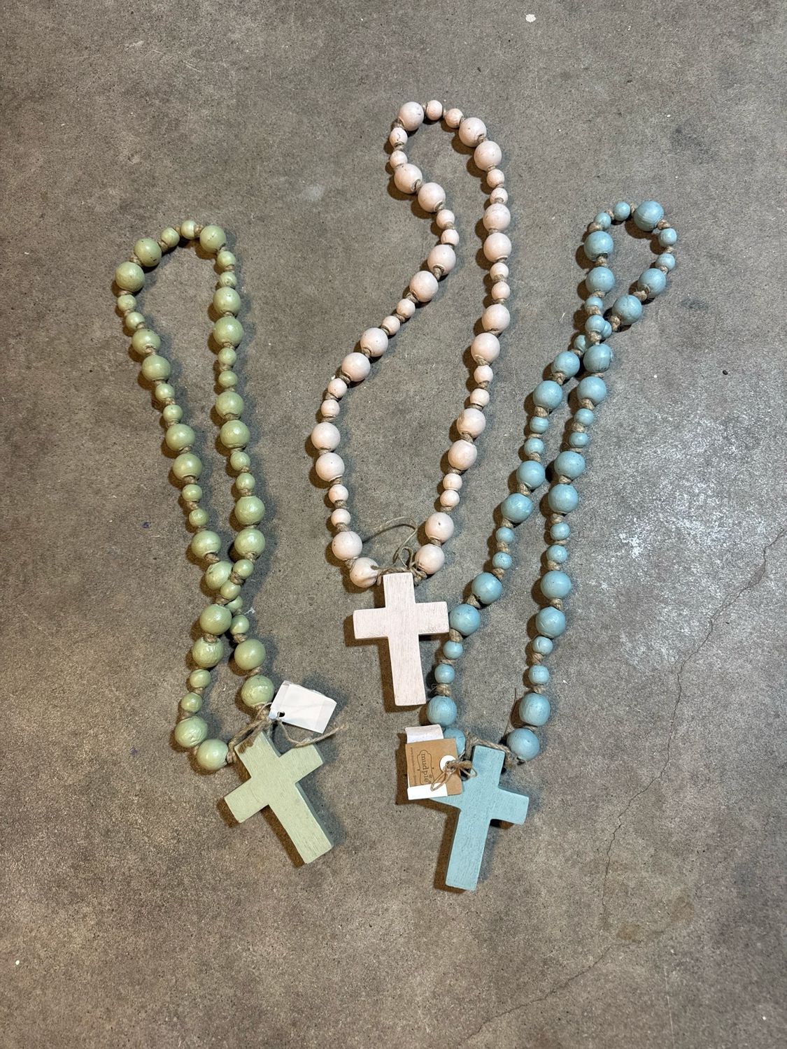 CLEARANCE MISC Pink Bead Wood Cross