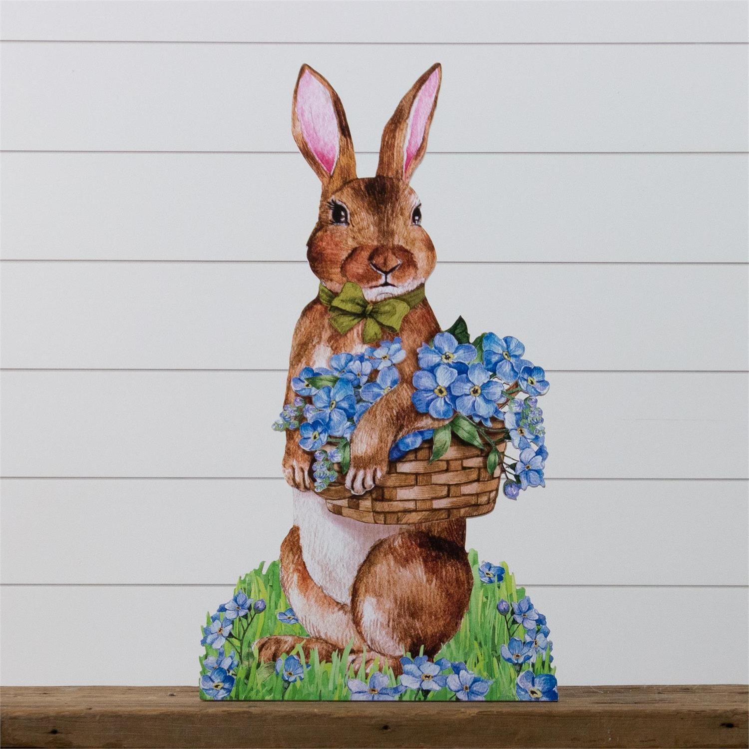 Sign Bunny With Flowers Wood Cutout