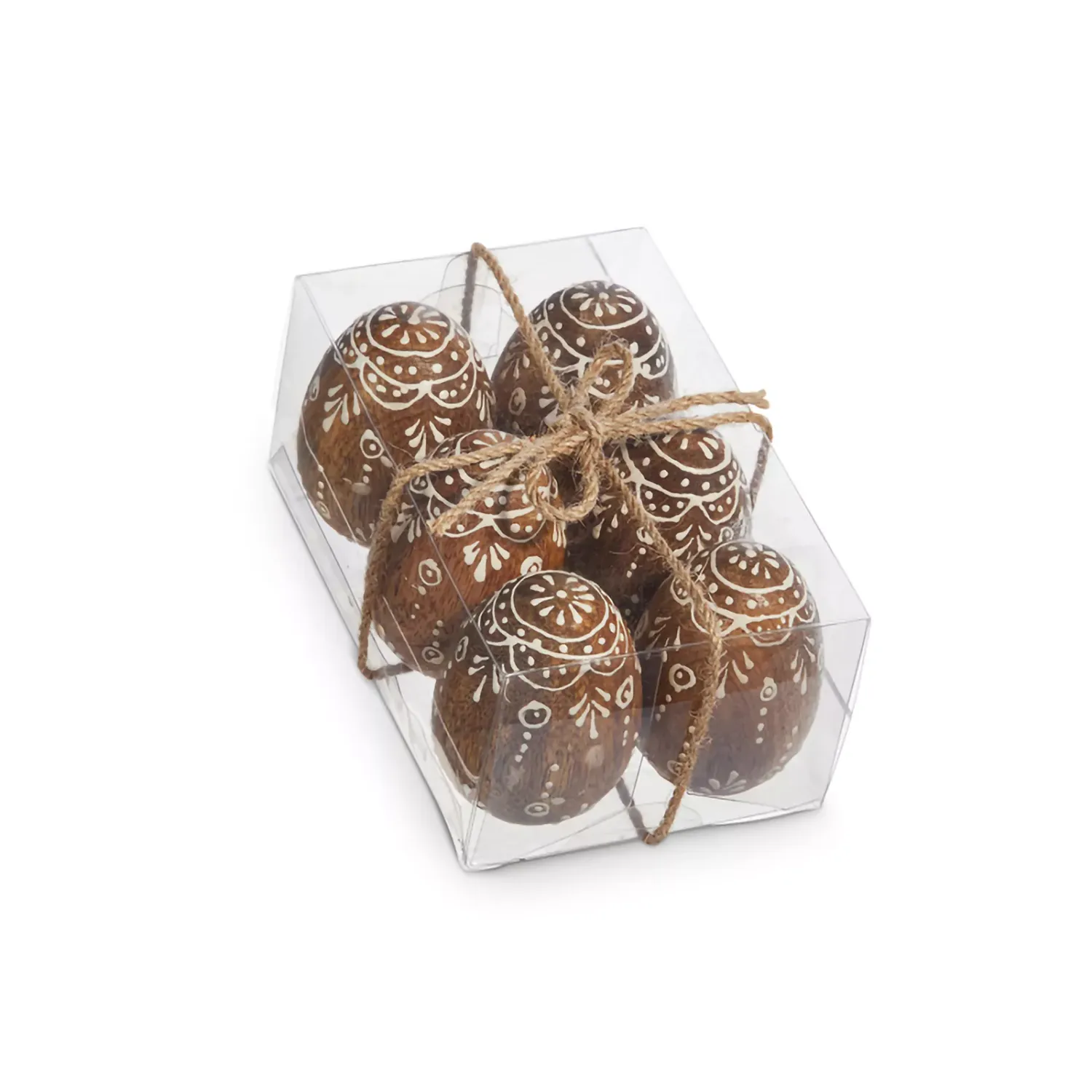 Decor Box Of Wooden Etched Eggs 2.25"