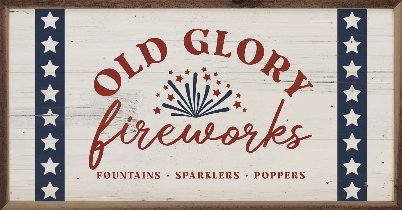 Sign Old Glory Fireworks Whitewash 16x8