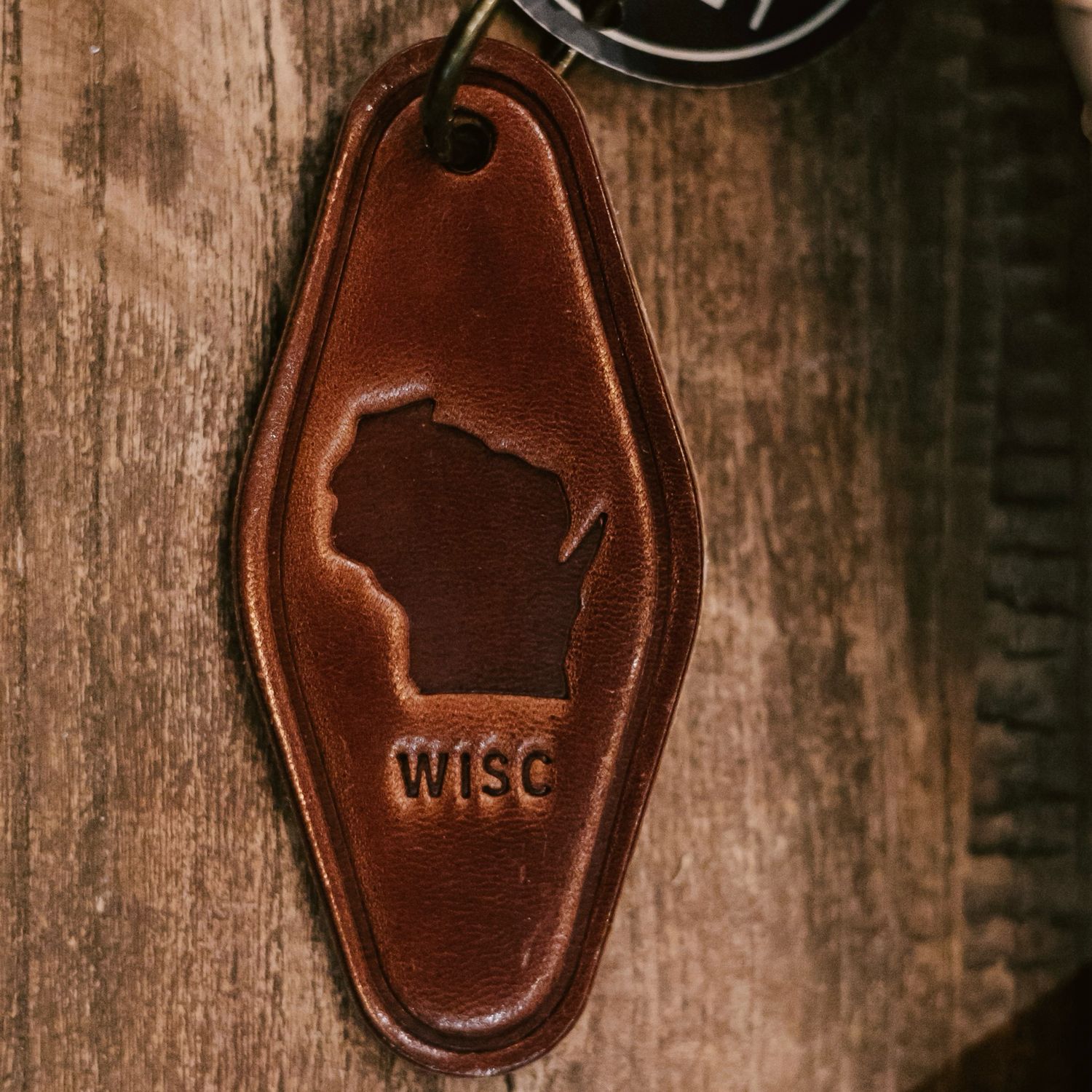 Wisconsin Silhouette Leather Keychain