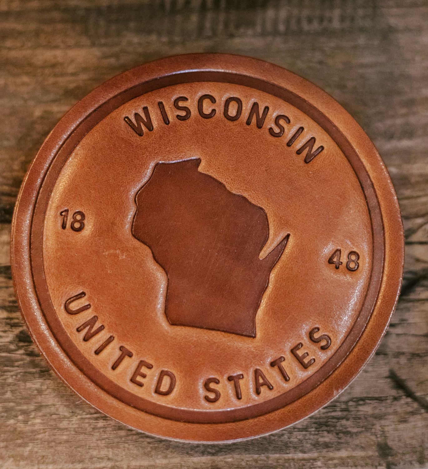Wisconsin State Silhouette Leather Coaster