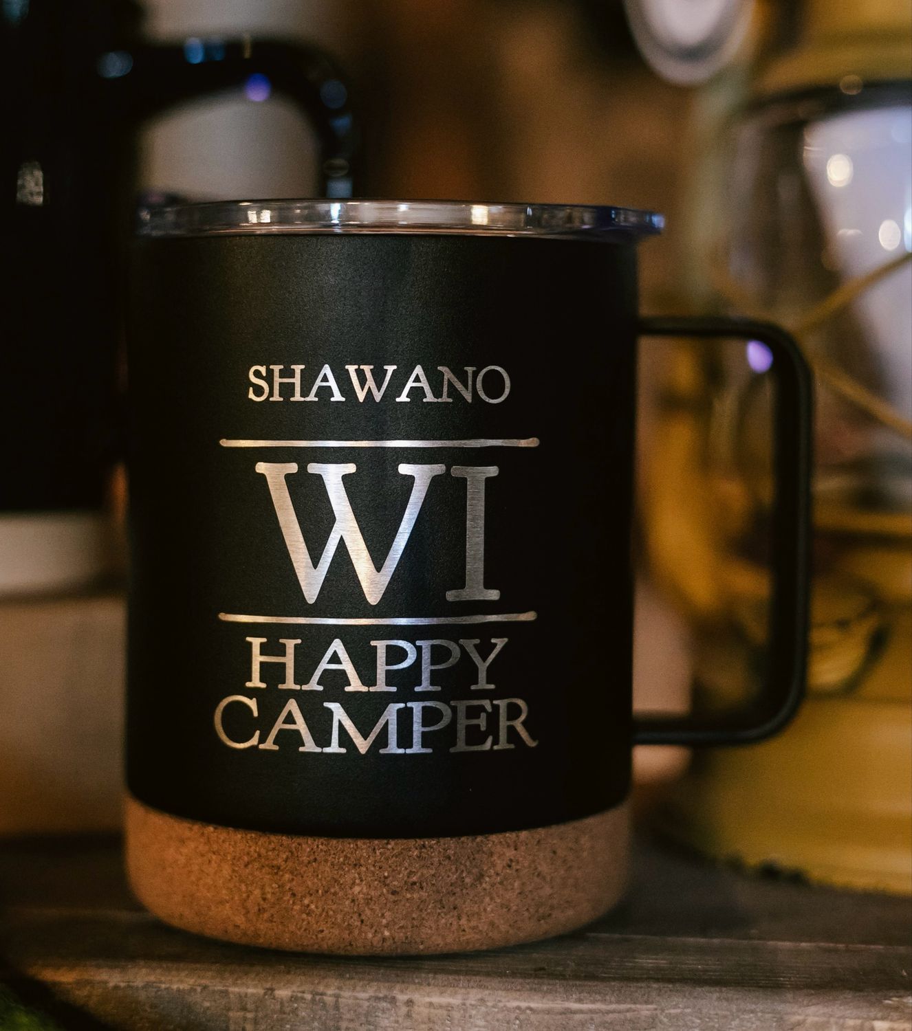 Metal Mug With Lid Happy Camper Statement
