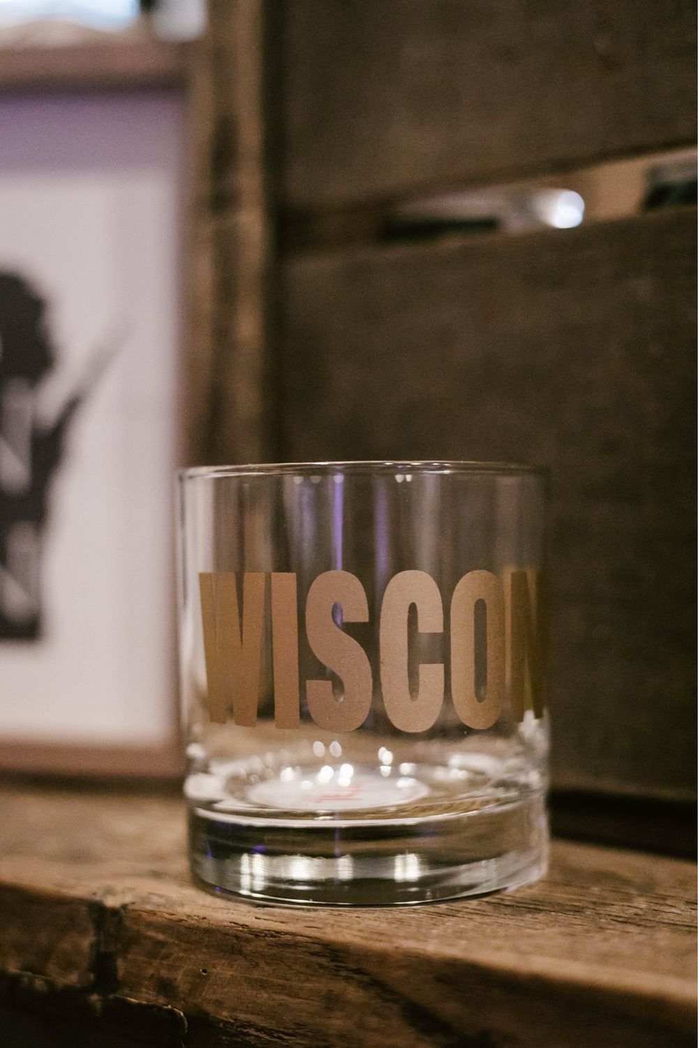 Rocks Glass Wisco Typography Gold