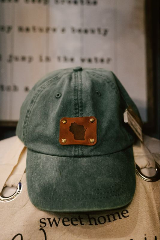 Baseball Cap Wisconsin Leather Patch Green