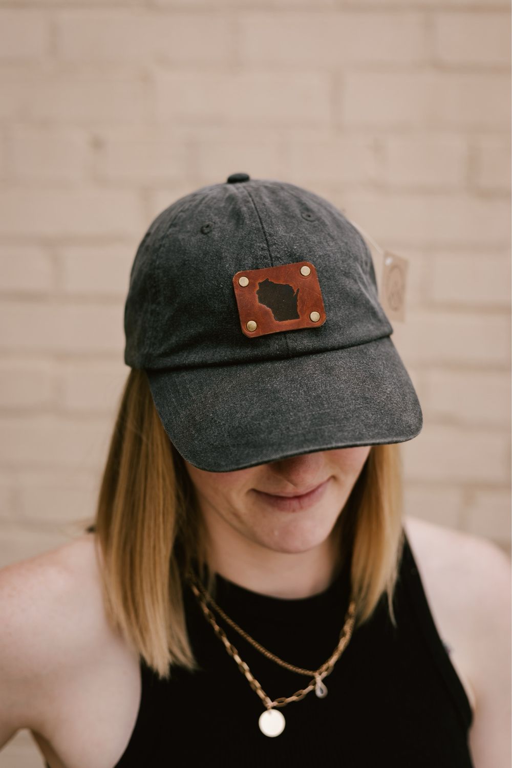 Baseball Cap Wisconsin Leather Patch Grey