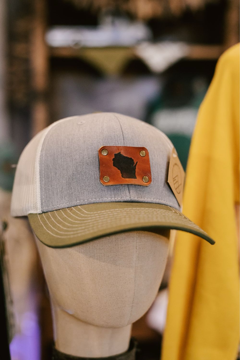 Trucker Hat Wisconsin Leather Patch Gray