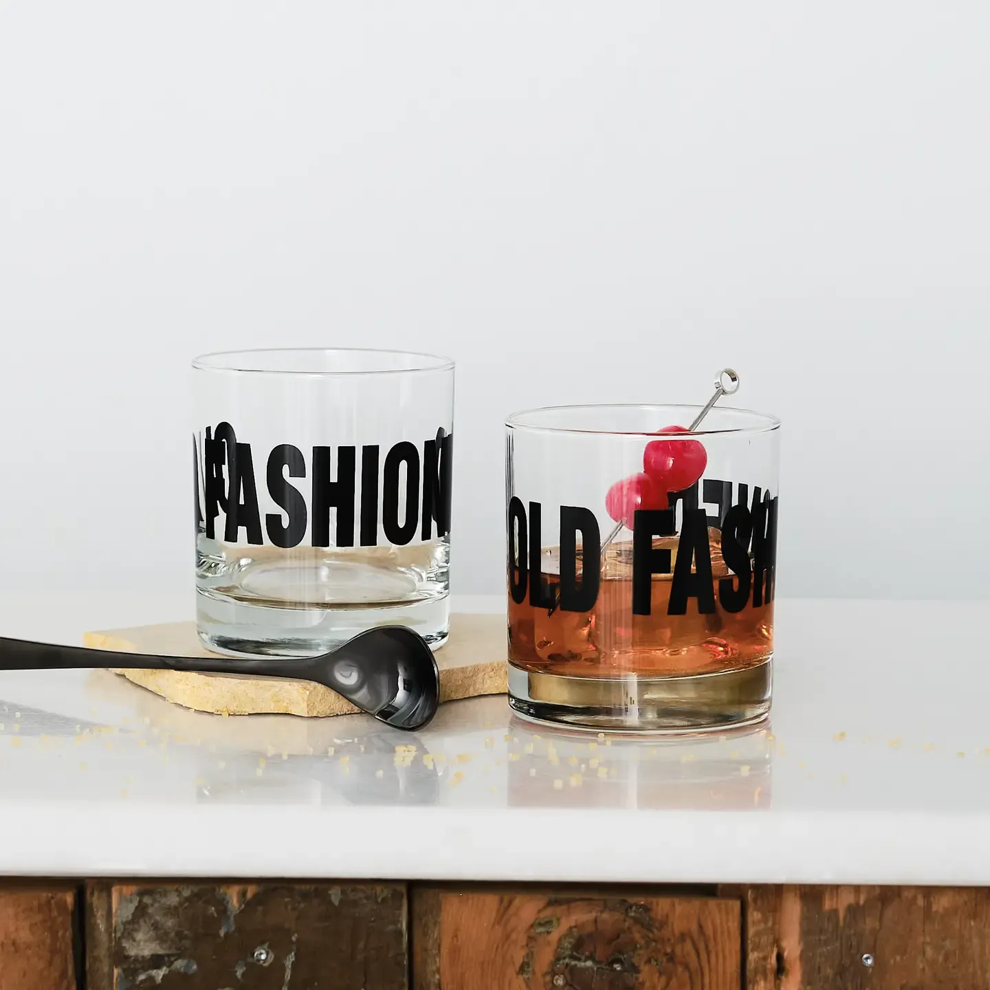 Rocks Glass Old Fashioned Typography Black