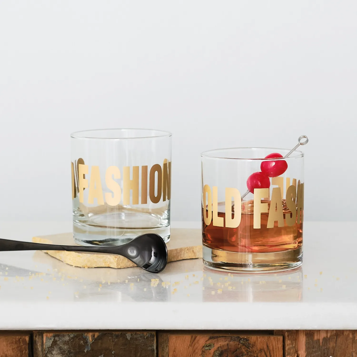 Rocks Glass Old Fasioned Typography Gold