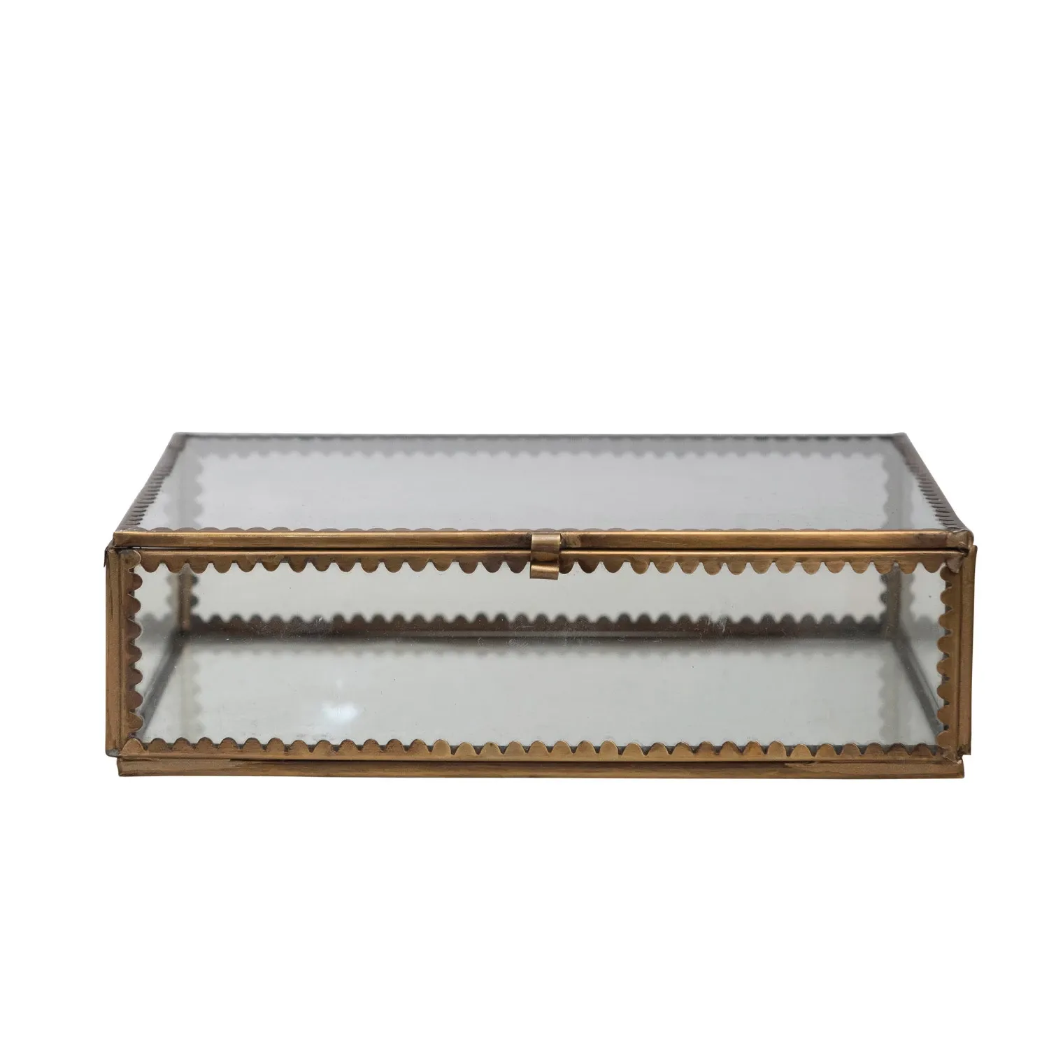 Brass & Glass Display Box Scalloped Edge 7" L