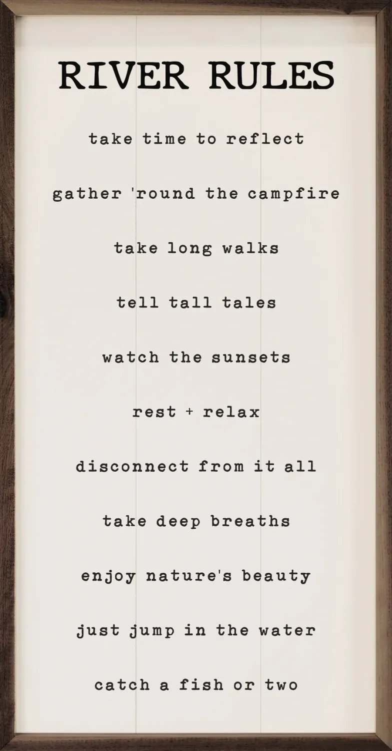 Lake Sign River Rules White