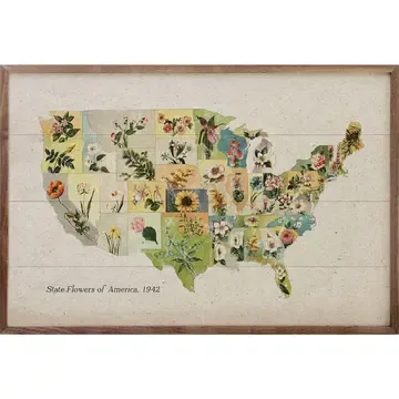 Sign Vintage State Flowers Print 36x24