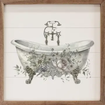 Sign Elegant White Tub Front Flowers White 24x24
