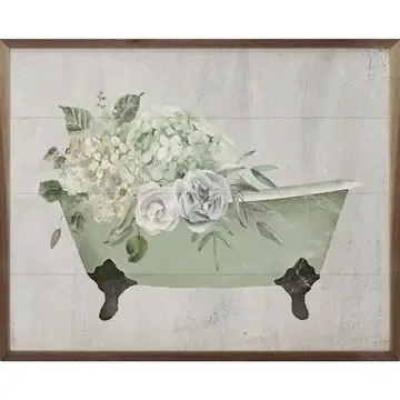 Sign Flowers In Mint Tub Whitewash 20x16