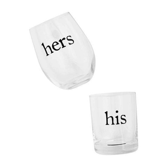 Wedding His/Hers Box Glass Set