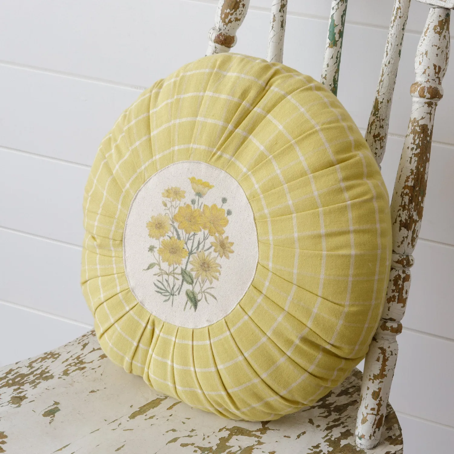 Pillow Round Yellow Flowers