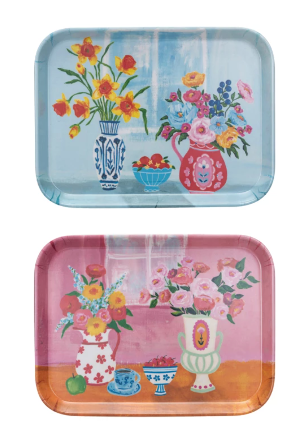 Tray Bamboo Flowers In Vase, 2 Styles 10" L