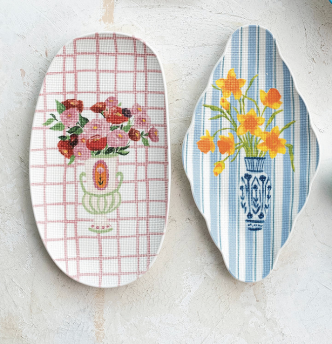 Stoneware Plate w Stitch Texture, Multi, 2 Styles