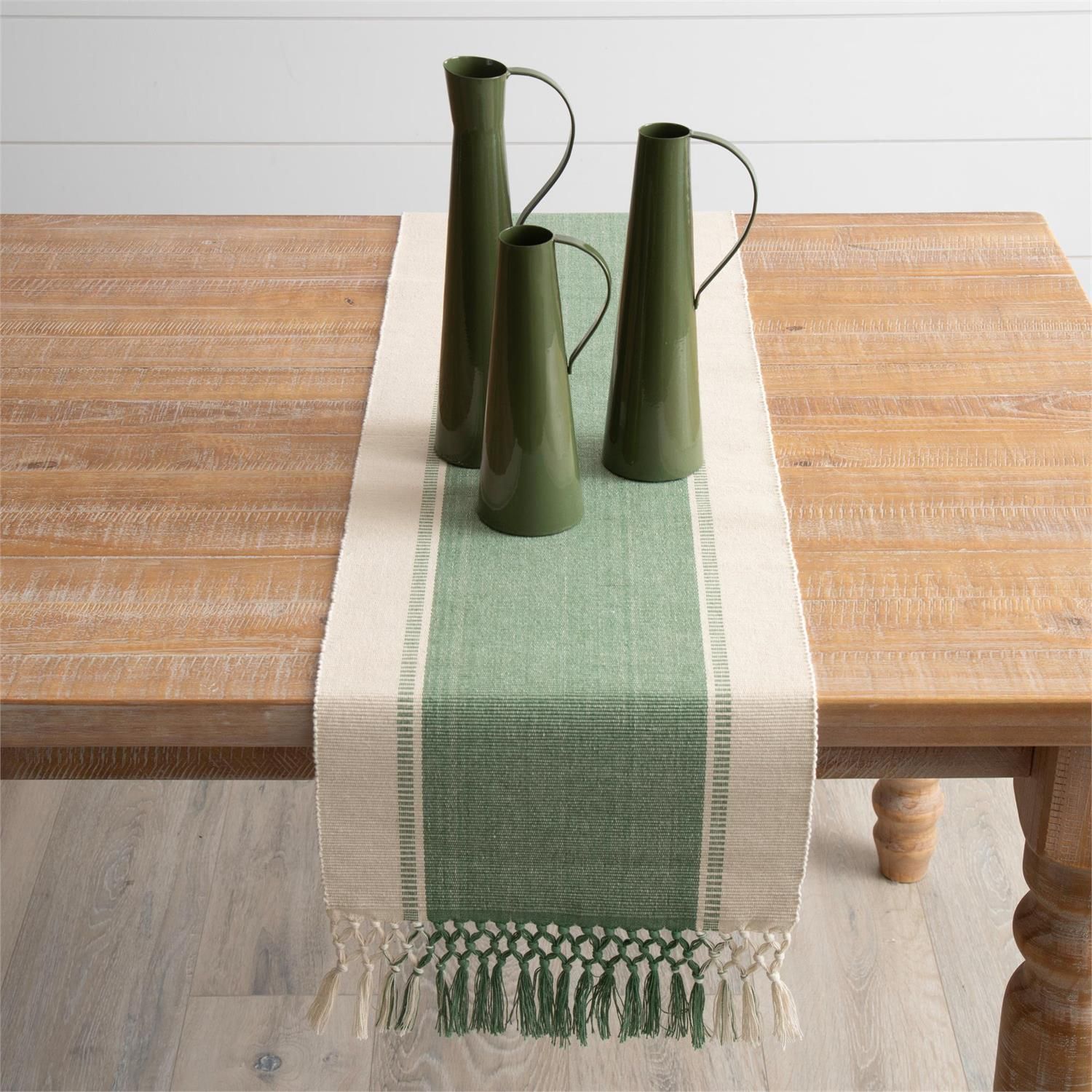 Table Runner Woven Green & Natural
