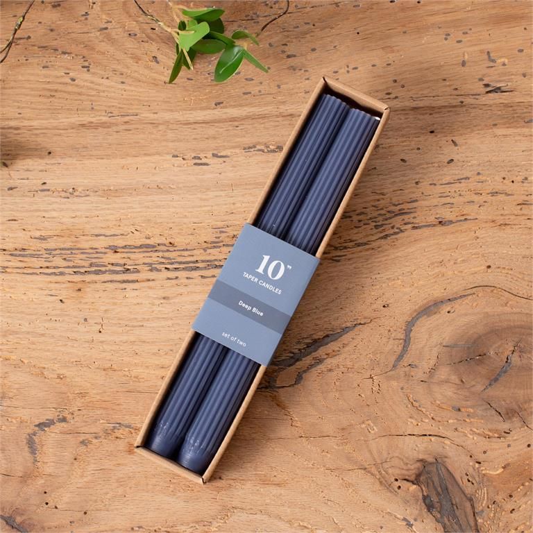 Taper Candle Set/2 Deep Blue Ribbed