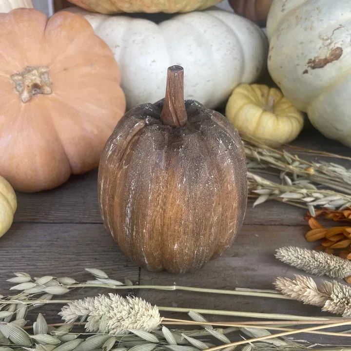 Fall HWN Lg Wood Carved Pumpkin