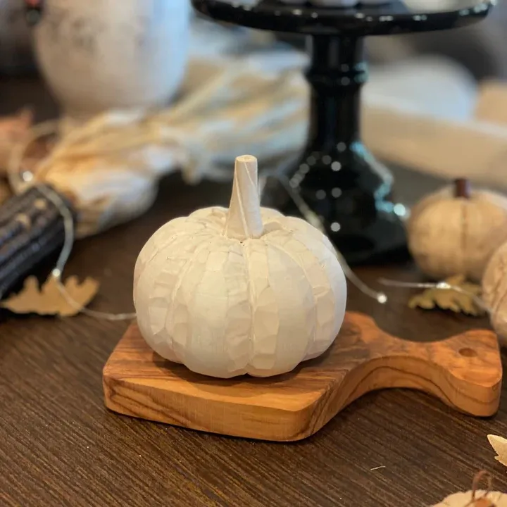 Fall HWN Wide White 3D Carved Pumpkin