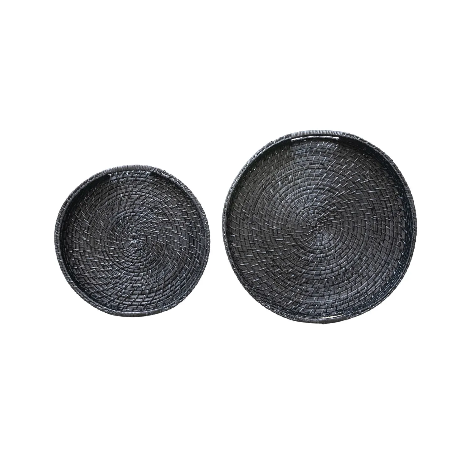 Black Decorative Round Bamboo Tray Large