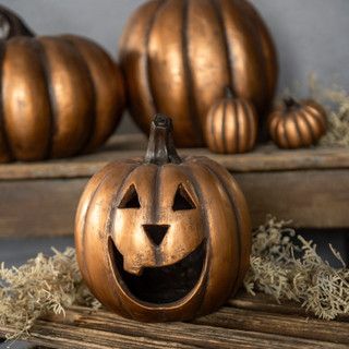Fall 8.5" Gold Big Mouth Pumpkin
