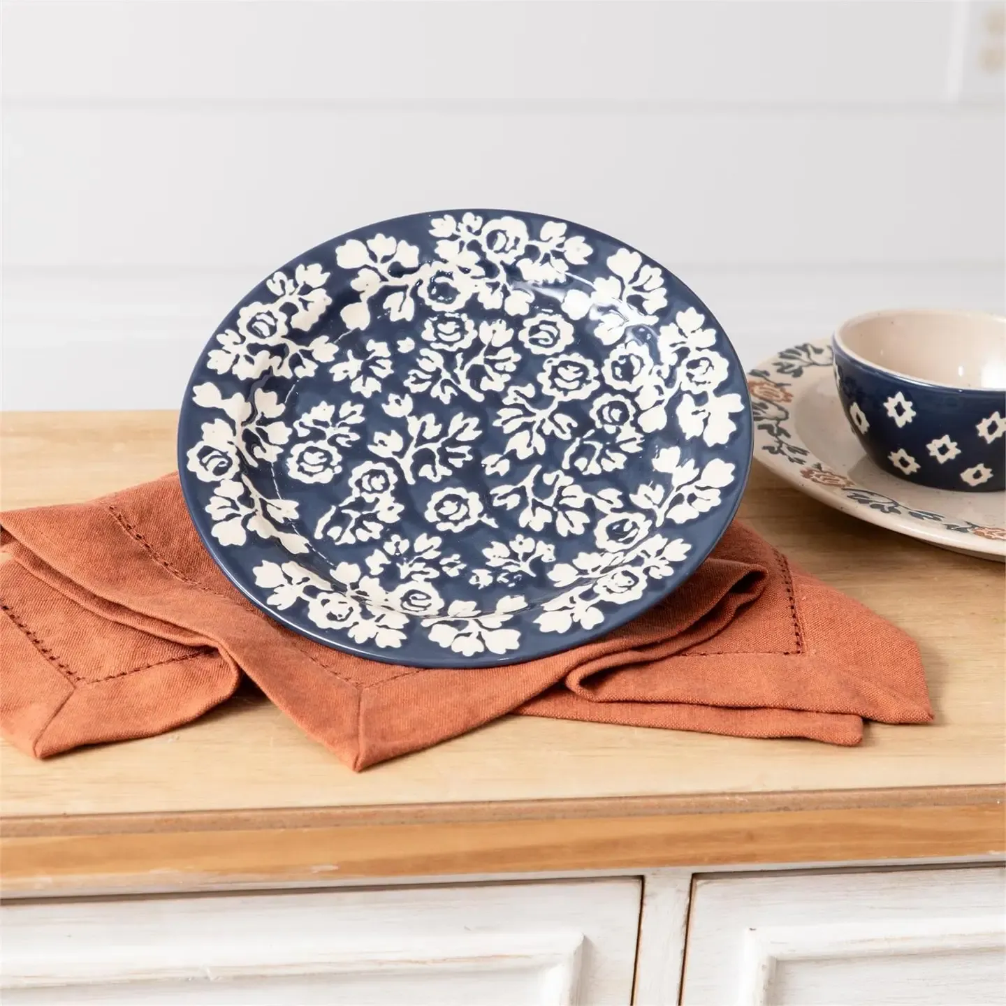 Salad Plate Blue Floral Motif