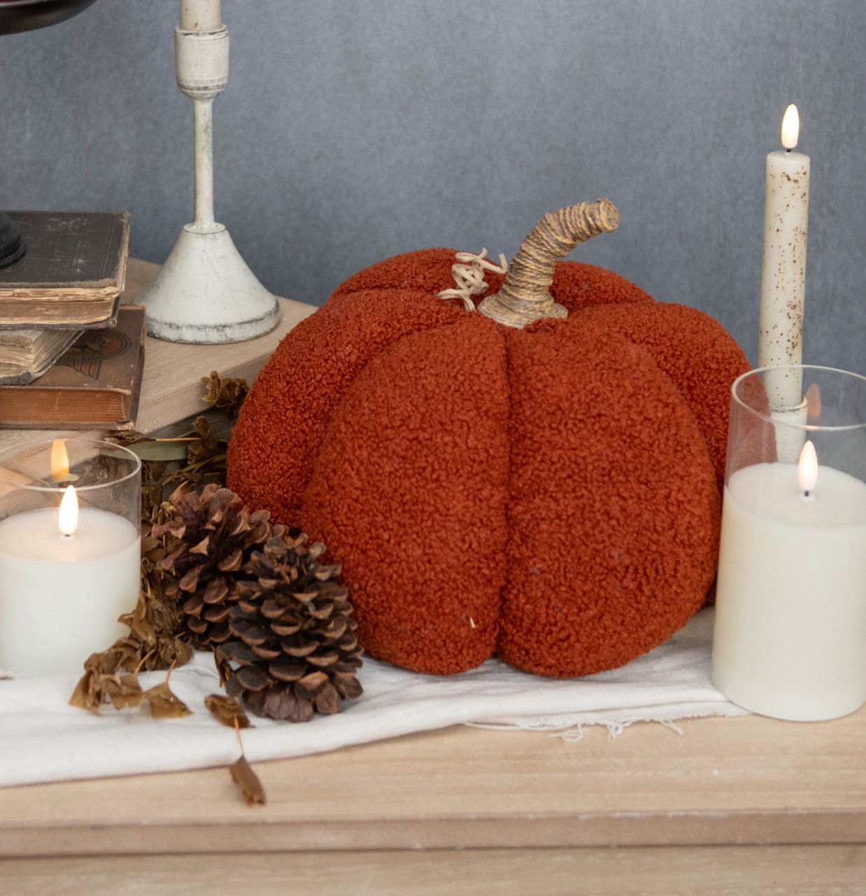 Fall 8" Dark Orange Boucle Pumpkin