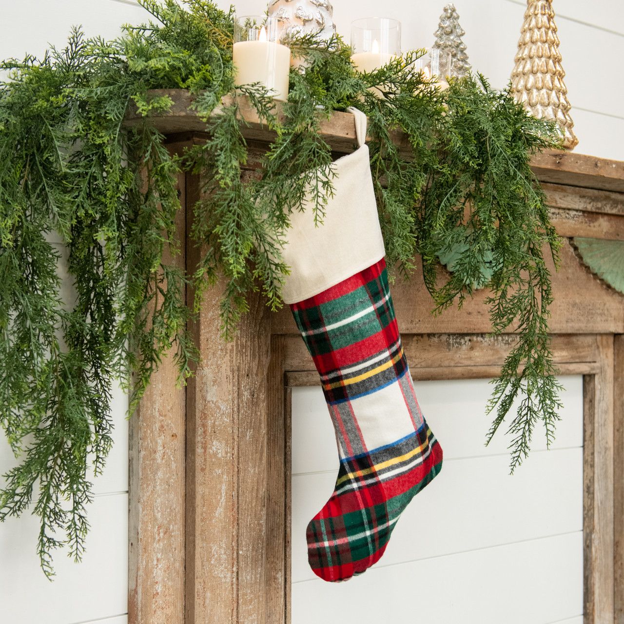 Xmas 20" White Tartan Stocking