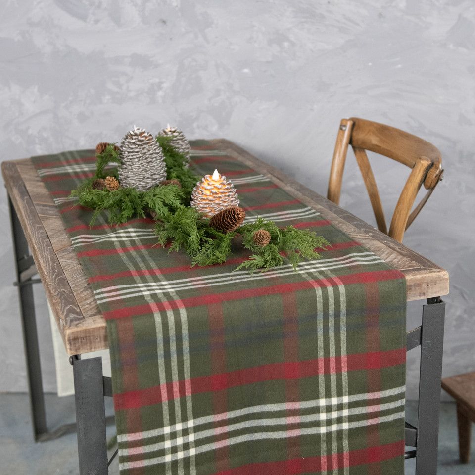 Xmas Table Runner 96" Green, Red, & White Plaid