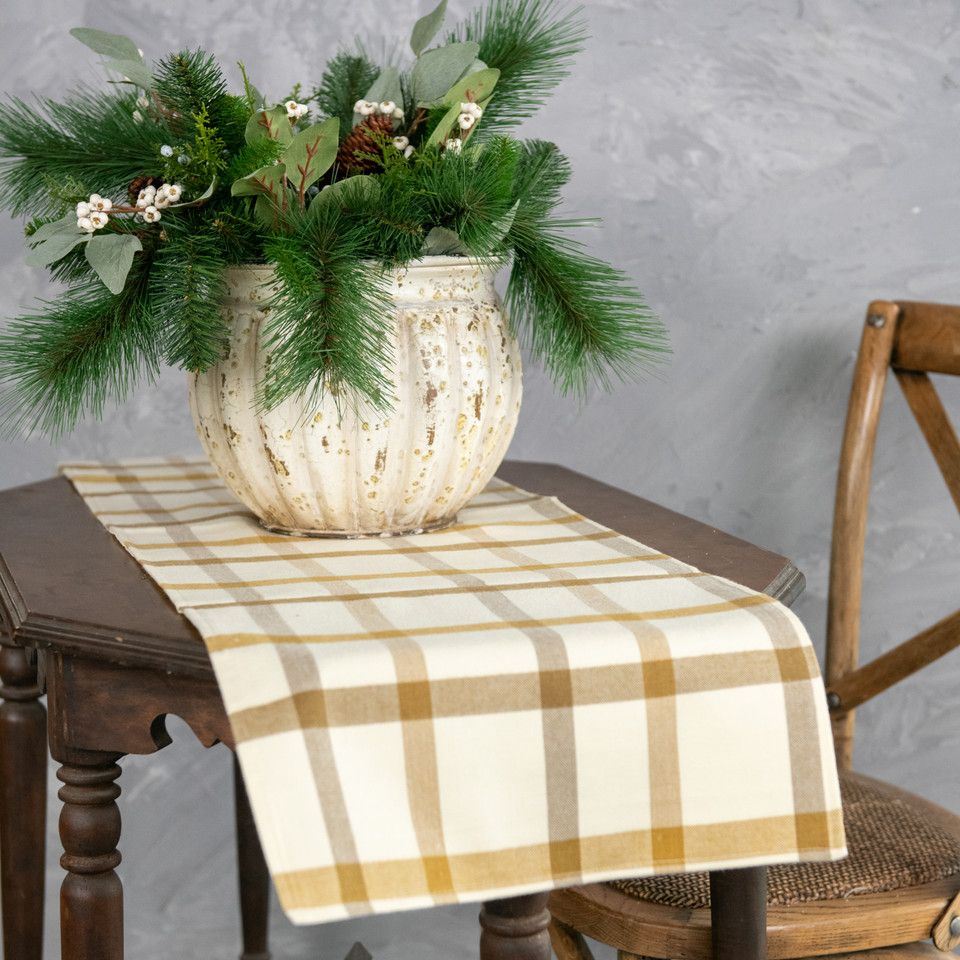 Table Runner 48" Cream Plaid