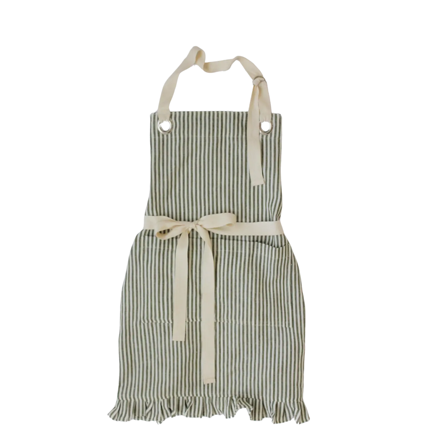 Apron Ruffle Pin Stripe Green