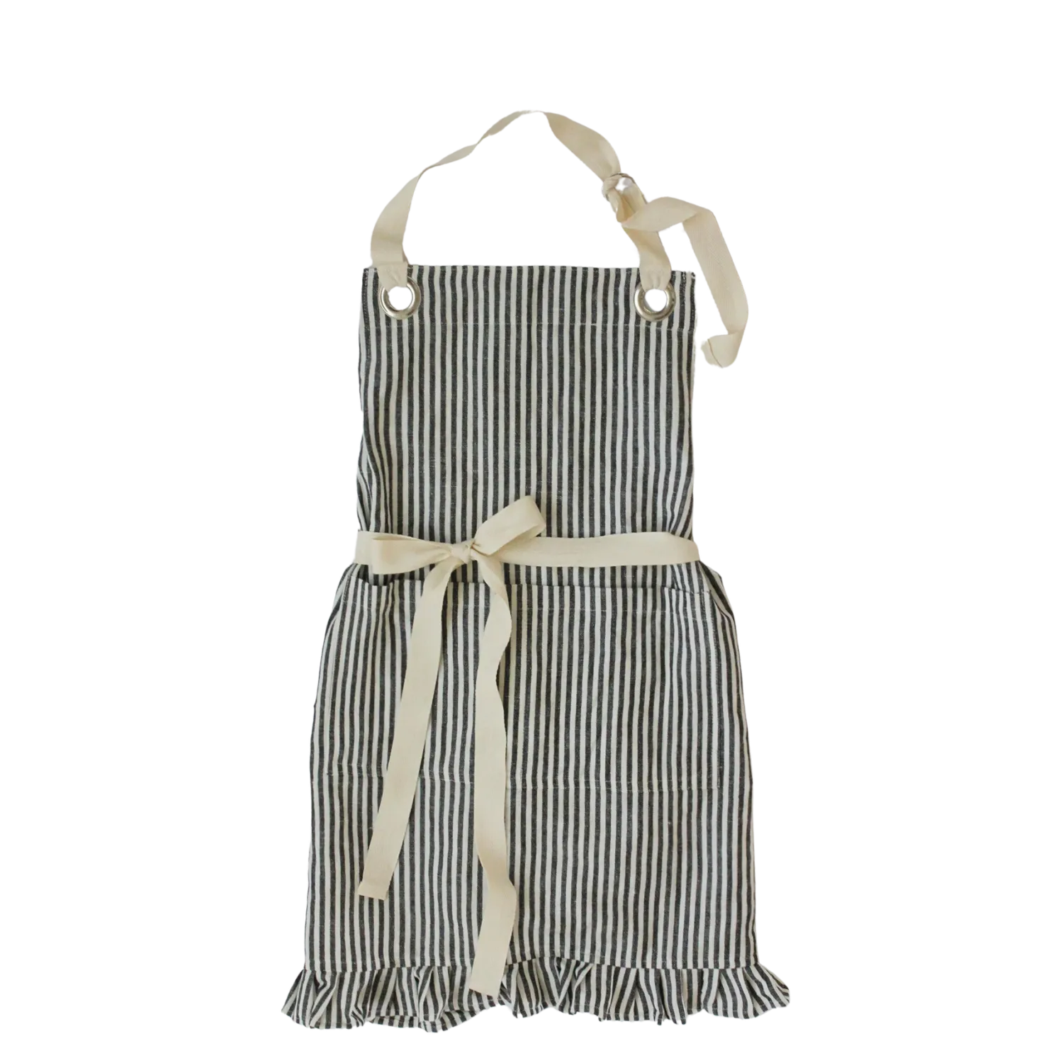 Apron Ruffle Pin Stripe Black