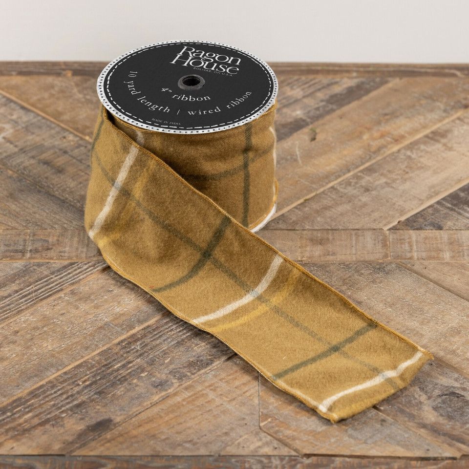 Xmas Mustard Plaid Ribbon