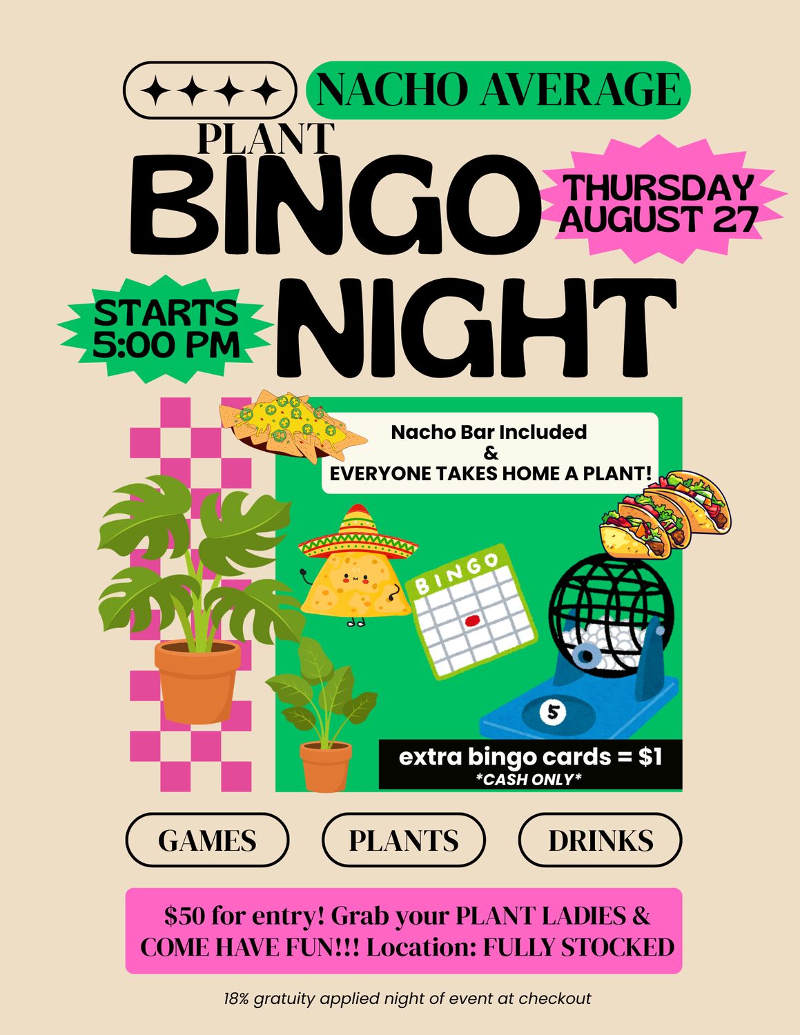 Plant Bingo Night  August 27th, 2026