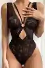 Black Hollow-out Lace Teddy