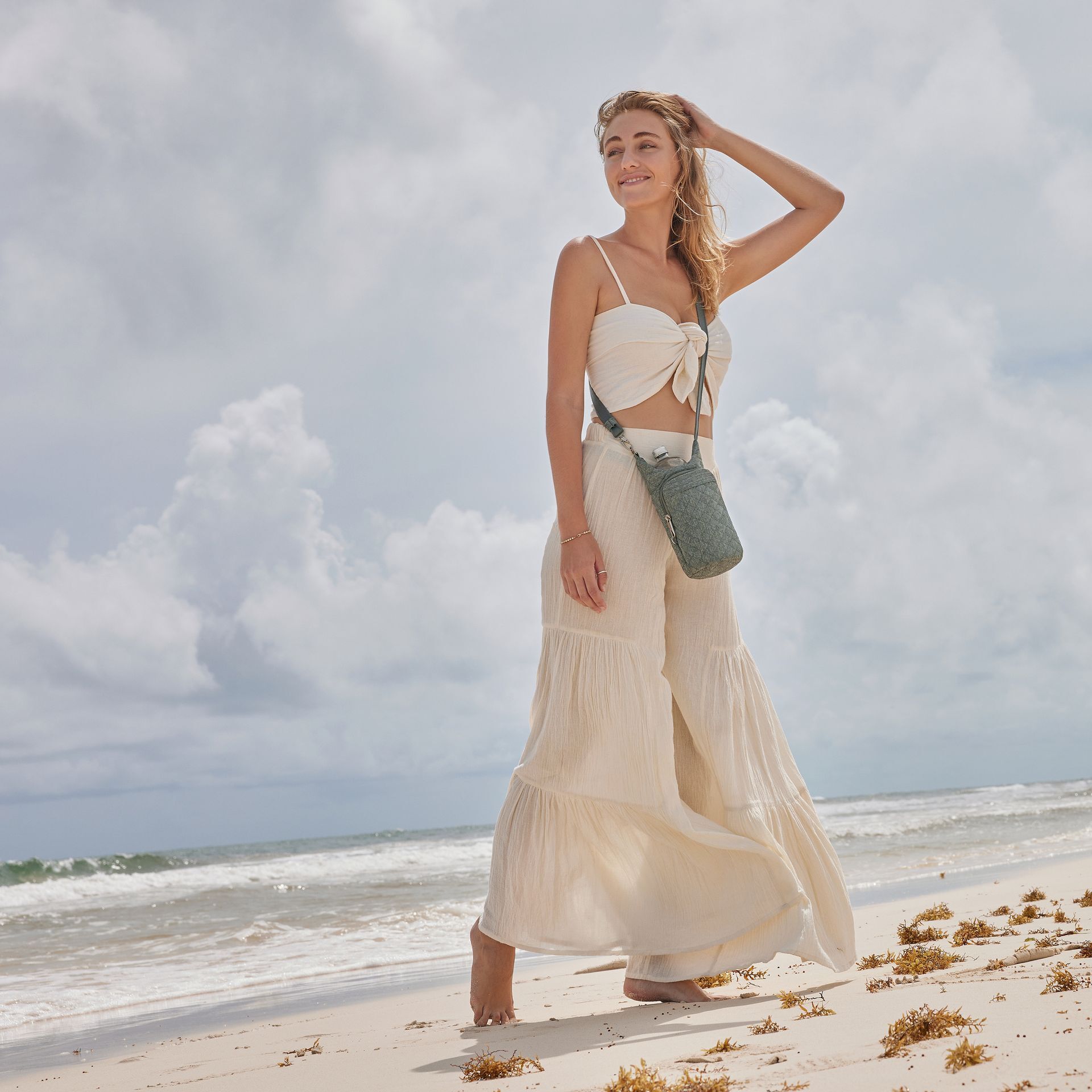 Boho Anti-Theft Insulated Water Bottle Tote/Lush Blue