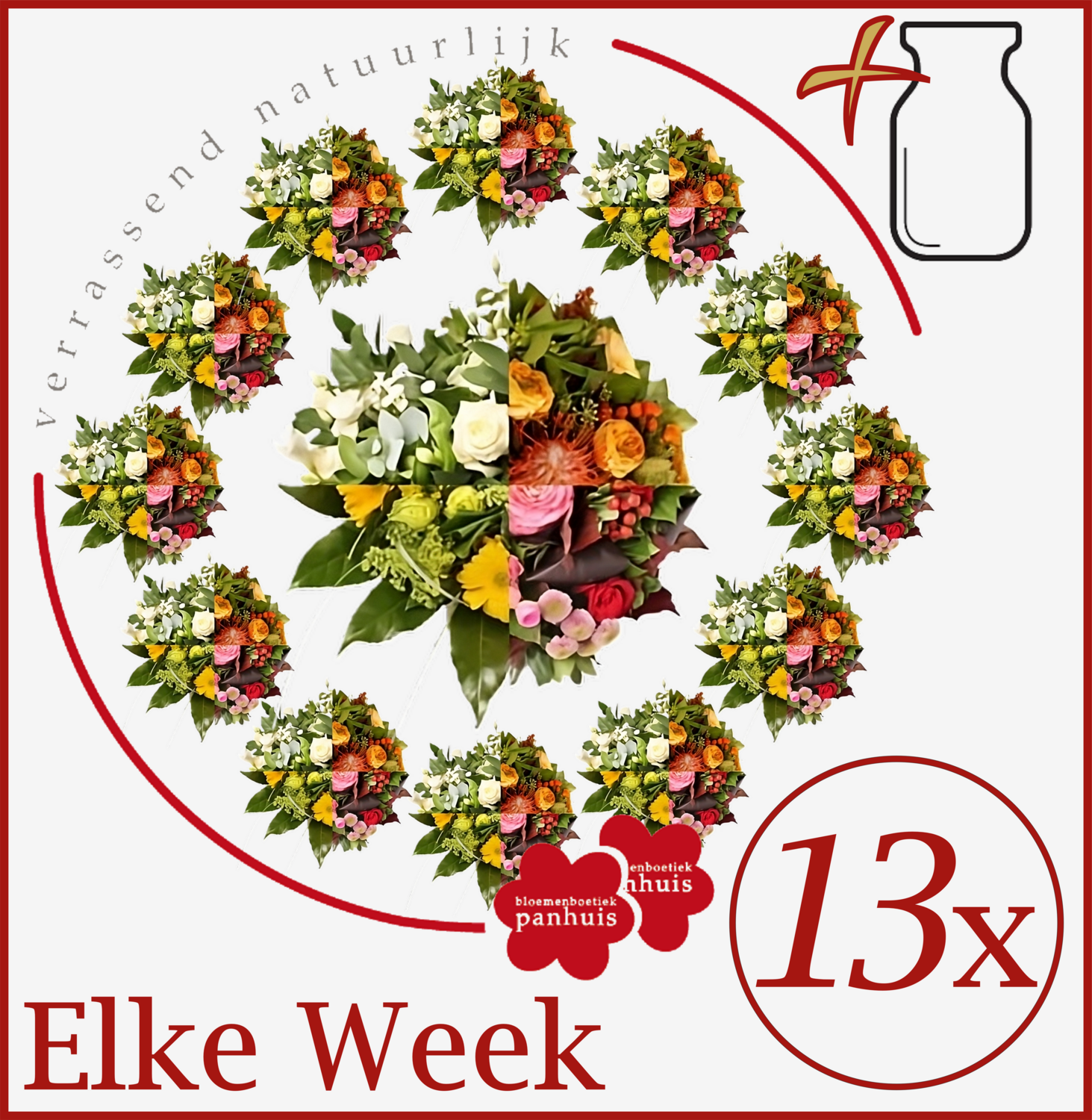 2) Bloemenabonnement, wekelijks voor 3 maanden - Gratis vaas