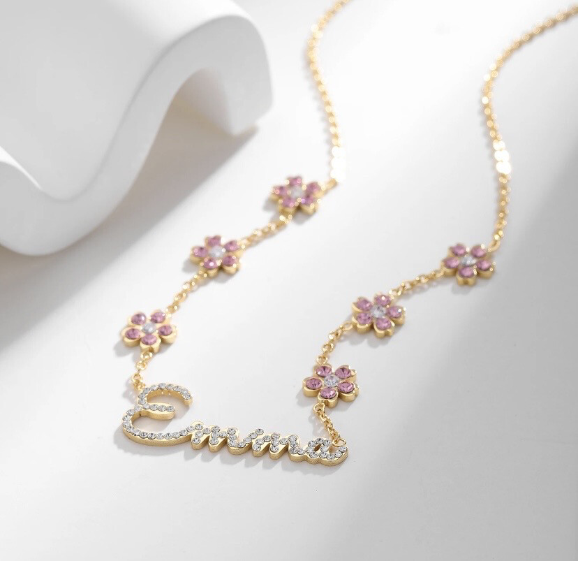 Personalized Pink Floral Necklace