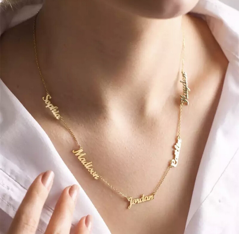 Personalized Multiple Name Necklace Gold