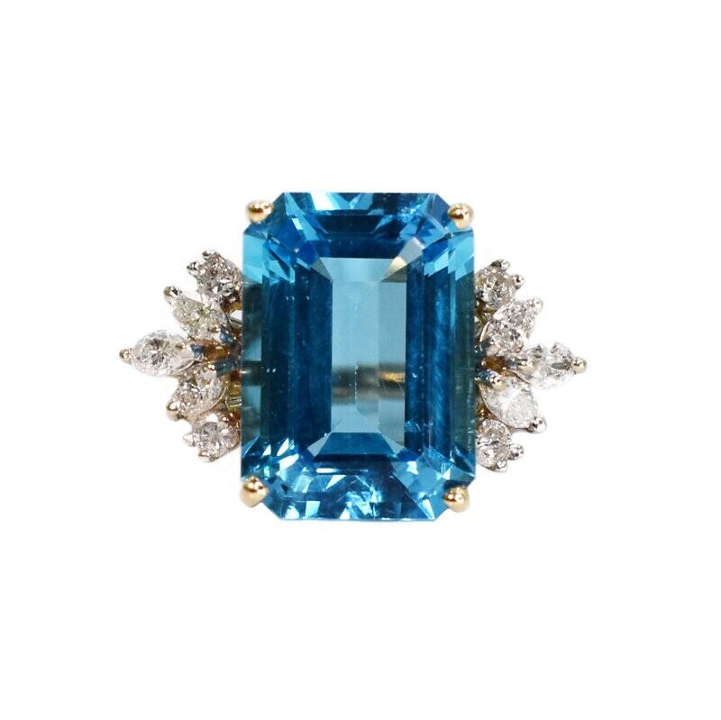 Colgante De Topacio Azul Suizo De Talla Esmeralda: Plata 925 Y Oro