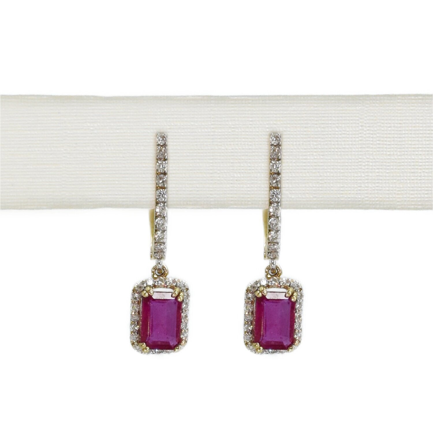 Aretes Rectangulares Rubíes y Diamantes Largos