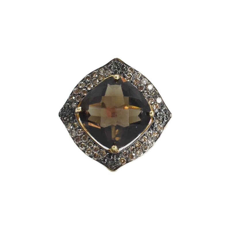 Anillo Topacio Ahumado y Diamantes