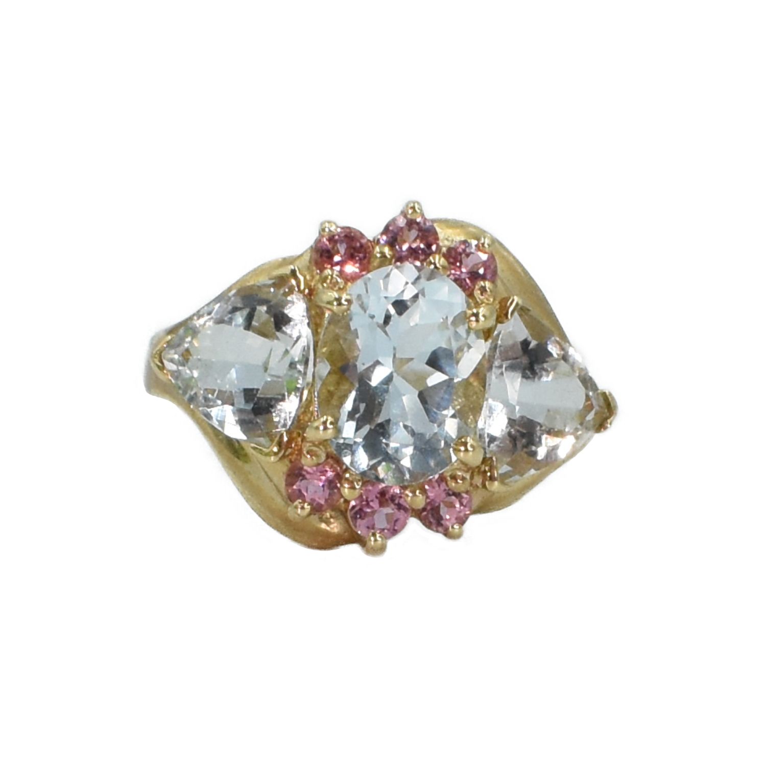 Anillo Aguamarinas y Turmalinas Rosas